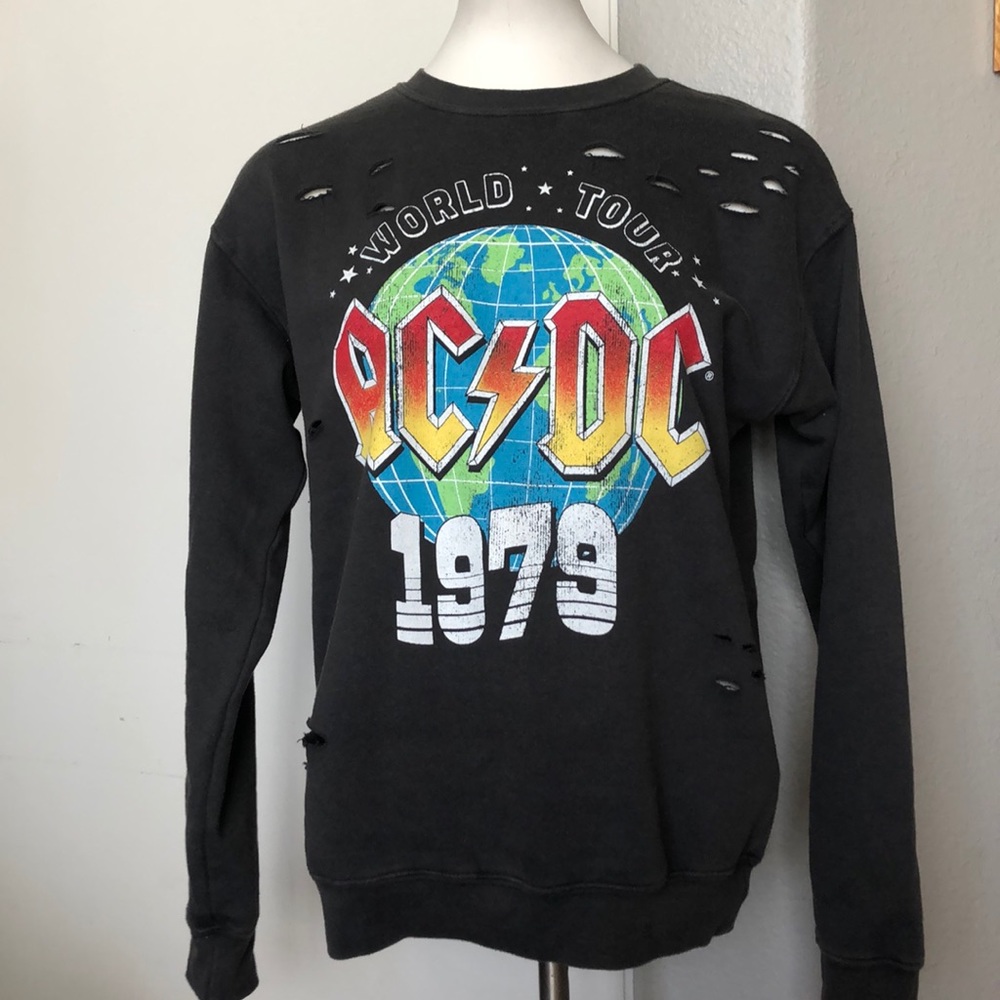 NWT Distressed AC DC Band Sweatshirt Top